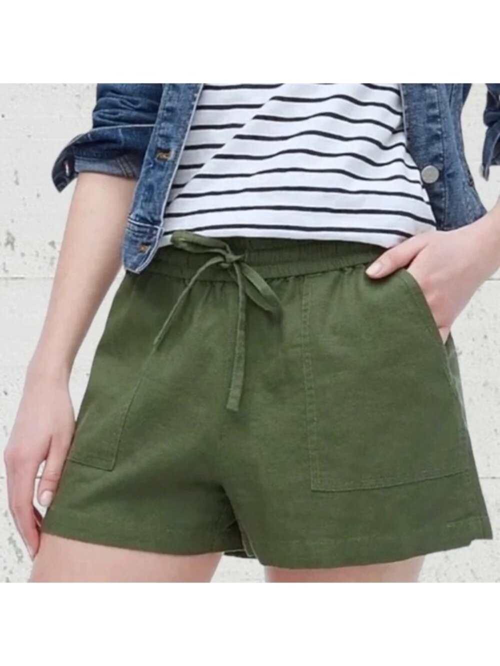 J. CREW Linen Blend Seaside Shorts Olive Green, Size S Small